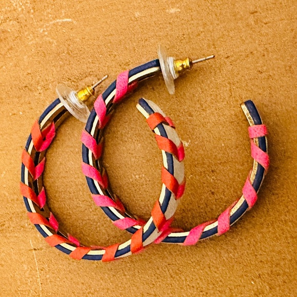 Stella & Dot Jewelry - Stella & Dot Woven Leather Hoops. Pink, Orange, Navy, White